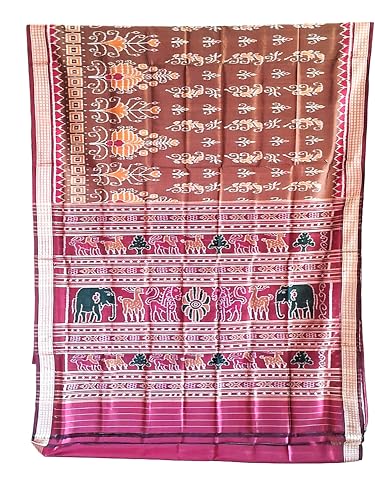 ARTEASTIC - handcrafted traditions of the east Odisha Ikat Bomkai Silk saree dark brown and maroon combination