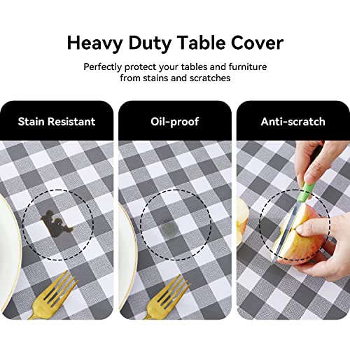 Romanstile Rectangle Vinyl Tablecloth, 100% Waterproof Buffalo Gingham Plastic Table Cloth, Heavy Duty Wipeable Checkered Table Covers for Outdoor, Camping, Picnic, Patio - 54 x 78, Grey and White by Romanstile - Image 4