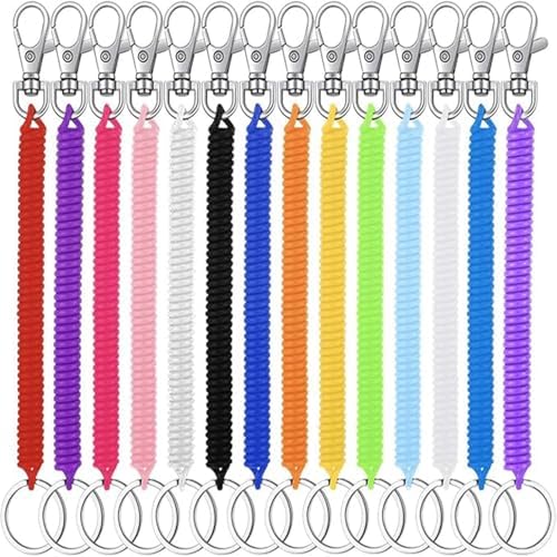 14 Piezas Llavero con muelle, llavero en espiral, llavero retráct...