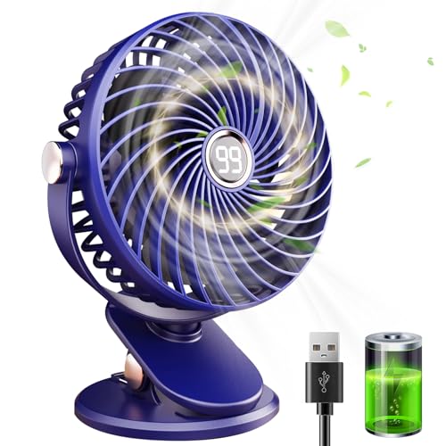Ventilateur de bureau USB rechargeable 6000mAh avec pince et écran LCD 5 vitesses - 5