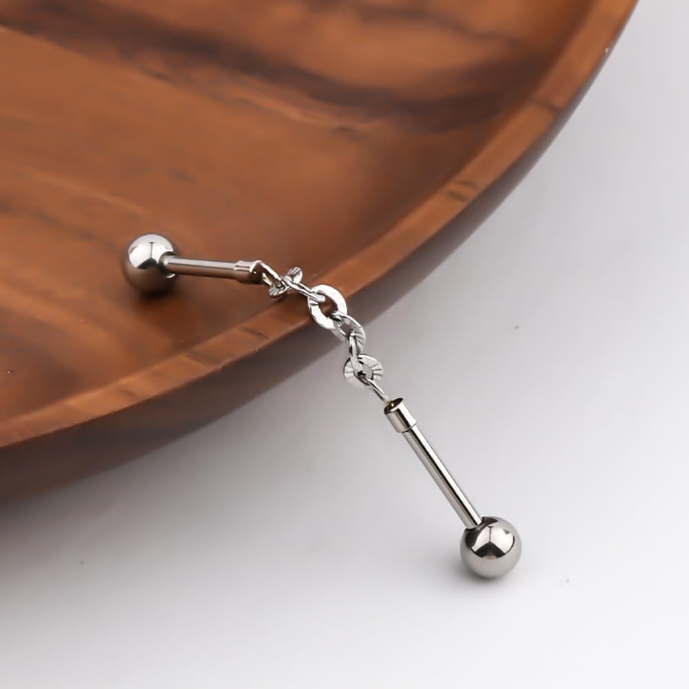 18G Chain Industrial Cartilage Barbell for Women Men Minimalist 316L Stainless Steel Industrial Bar Cartilage Helix Tragus Earrings Industrial Piercing Jewelry