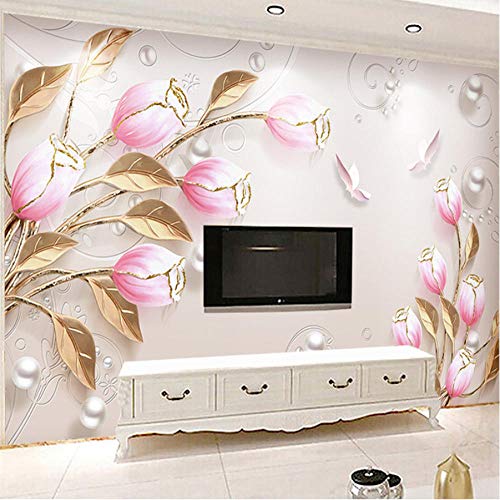 Clhhsy Decorative Mural Custom Photo Wall Paper Printing Fashion Tulip Flower Living Room Sofa Tv Background Modern 3D Embossed Mural Fresco Wallpaper-450X300Cm #TOP6