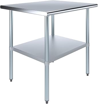 KPS 36" x 30" Stainless Steel Work Prep Table NSF Certified Heavy Duty Commercial Table with Adjustable Undershelf for Kitchens, Garages, and Utility Rooms