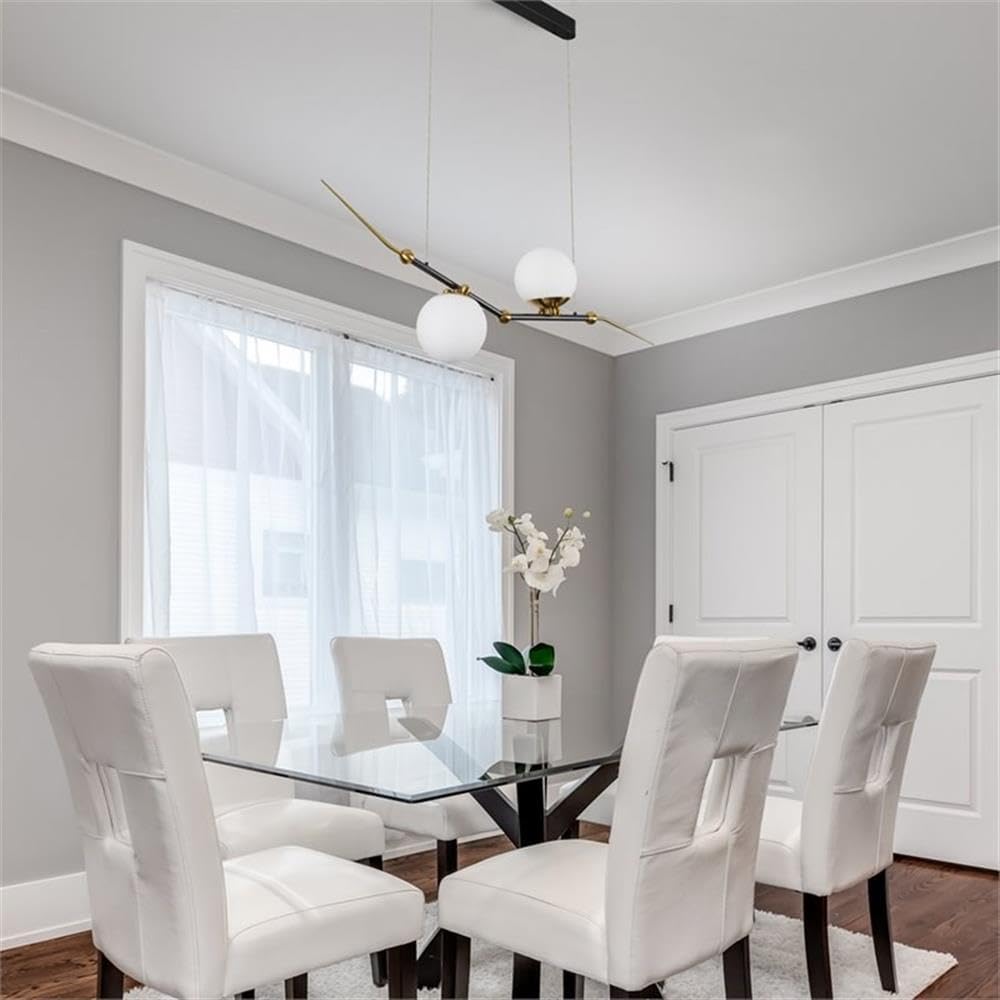 Pemberly Row 43" Modern Aluminum LED Chandelier, Antique Brass Finish, Integrated Dimmable LED, Adjustable Height, Frosted Glass Shades, ETL Certified, Sloped Ceiling Compatible for Dining Room or