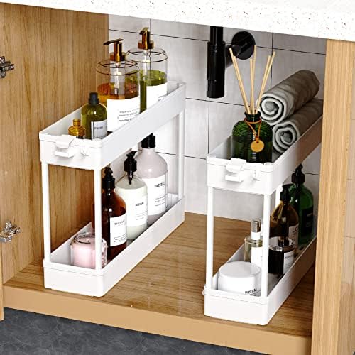 SPACEKEEPER Storage Trolley 4-Tier Slim Storage Cart Slide Out Rolling Utility Cart Mobile Shelving Unit Trolley Organizer Cart for Kitchen Bathroom Laundry Office, Plastic & Stainless Steel, White