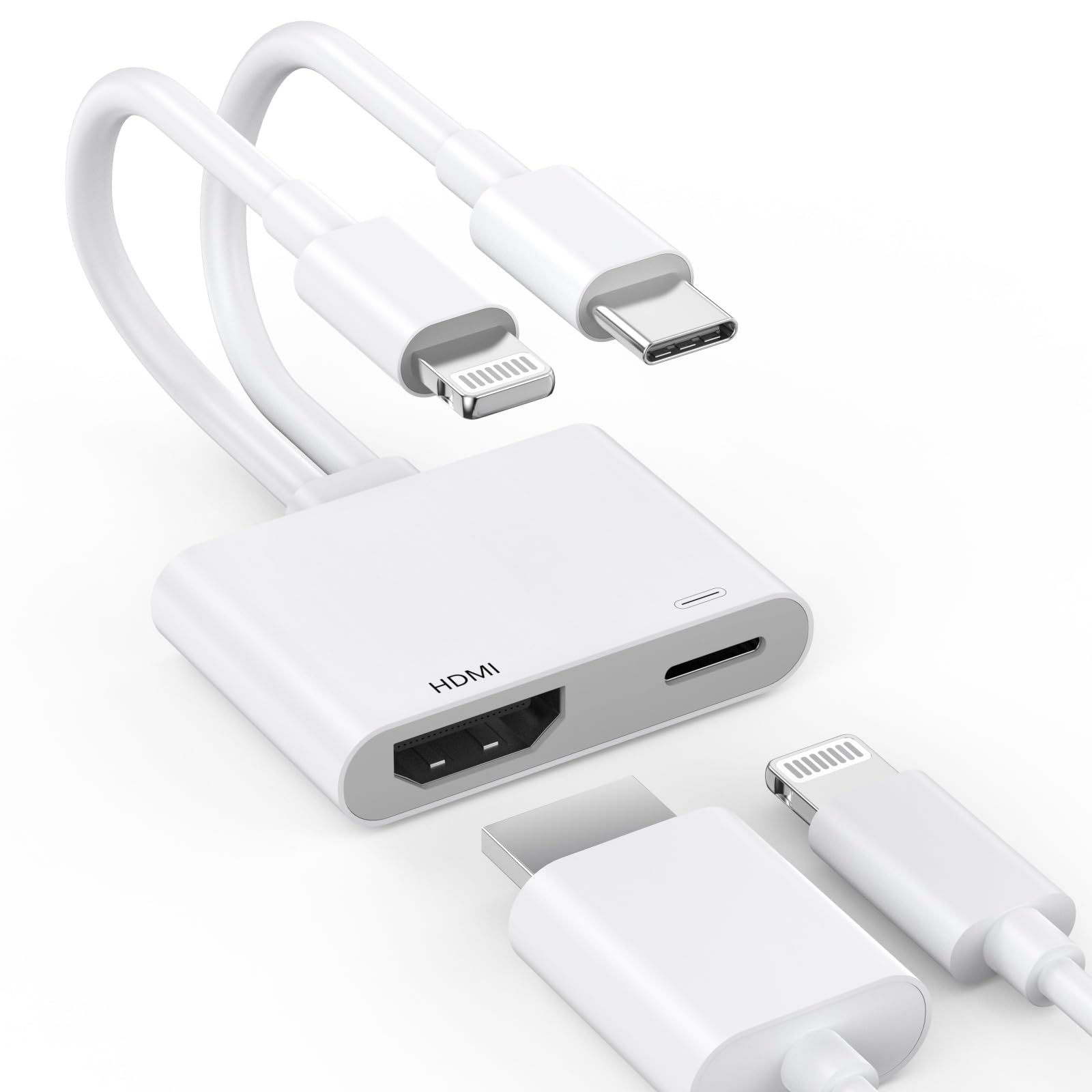 View 1 of [Apple MFi Certified] Lightning and USB-C to HDMI Adapter for iPhone to TV, 2 in 1 4K@60Hz Lightning Type C Digital AV HDMI Adapter Cord for iPhone 17 16 15 14 13 12 11 XS XR X to TV/Projector/Monitor