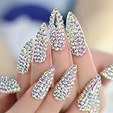 Elevenail Press on Nails Full Cover Luxurious 3D Crystal False Nails Super Extra Long Stiletto Diamonds Art Decoration Fake Nails Manicure Kit Nail Art Tips Gift for Women Girls Wedding Party