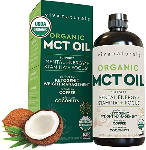 Viva Naturals Organic MCT Oil for Keto Coffee (32 fl oz) - Best MCT Oil Supplement to Support Energy and Mental Clarity, USDA Organic, Non-GMO and Paleo Certified & Keto Friendly