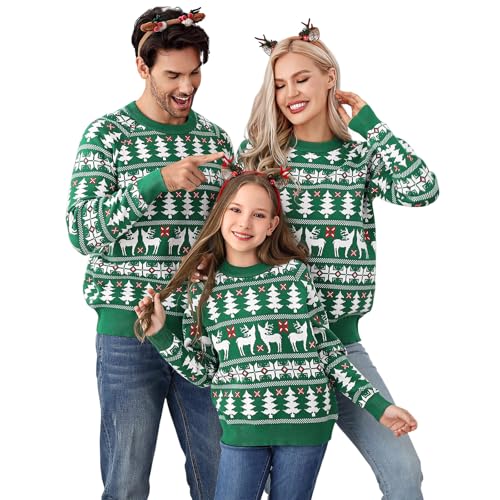 Family Ugly Christmas Sweaters Cute Long Sleeve Crew Neck Reindeer Knitwear Pullover Top Fall Winter Clothes