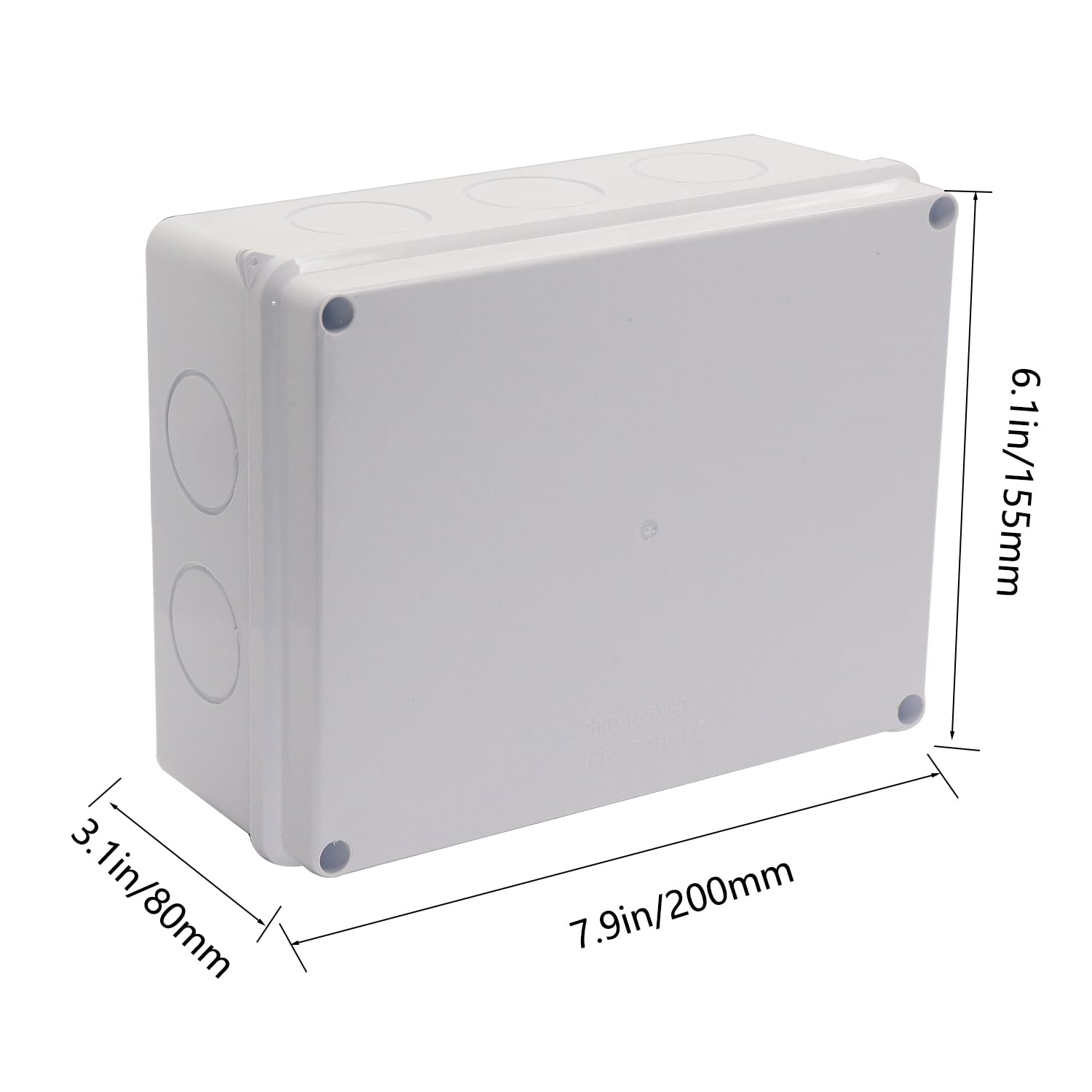 Junction Box, 2Pcs Reserved Holes Electrical Boxes Waterproof IP65 ABS Plastic Electrical Power Cord Enclosure Project Box White 7.9 x 6.1 x 3.1 inch(200x155x80mm)
