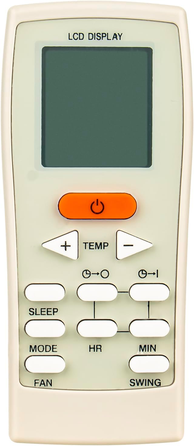 Front view of the GZ-12A-E1 remote control, showing the LCD display and all control buttons.