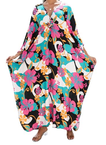 Image of Yanziliu Kaftan Dress for Women,Plus Size Hawaiian Batwing Sleeve Beach Cover Up Summer Swimsuit Dresses