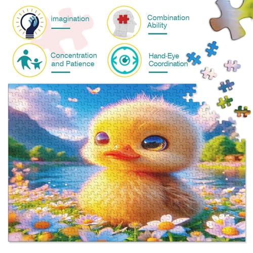 Puzzle de pato amarillo de 1000 piezas para relajarse en familia con un paisaje de lago de 70x50cm 3