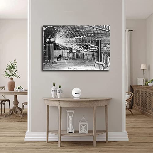 Nikola Tesla Reading In His Colorado Springs Laboratory Canvas Art Poster And Wall Art Picture Print Modern Family Bedroom Decor Posters (Framed,24X36Inch) #TOP4