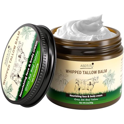 ASDToTio Handmade Whipped Tallow Balm for Skin Care- All Natural Grass Fed Beef Tallow All Purpose Balm,Face and Body Moisturizing Cream, Tallow Balm For Dry Skin- 2 oz