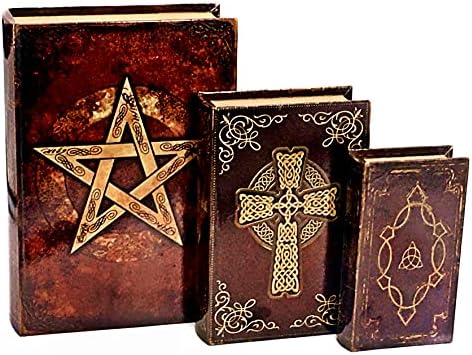 Bellaa 28052 Decorative Book Box Globe Boho Farmhouse Cottage Country Home Decor Old World Map Antiques Vintage Retro Invisible Secret Storage Faux Leather Wood Magnetic Brown Set of 3