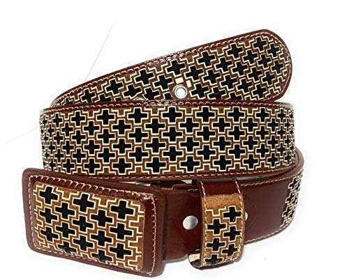 CINTO VAQUERO LASER, CINTO CHARRO, MENS WESTERN COWBOY LEATHER BELT (36)