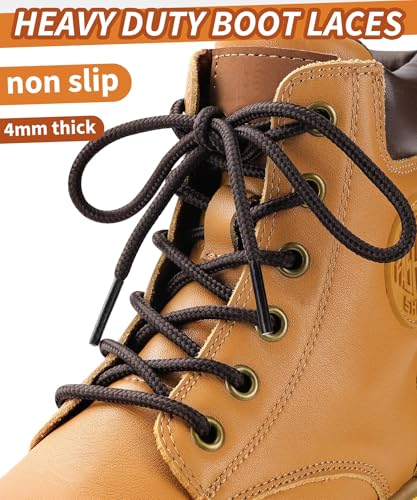Image of Handshop 2 Pairs Round Boots Shoelaces, Heavy Duty Outdoor Shoe Laces | Replacement Shoestrings for Hiking, Running, Sporting Shoes and Work boots, Sturdy and Robust, 28 Colors, 30-63 inch Length