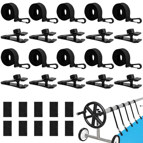 CHENBOOW Fixation pour Bâche Solaire de Piscine,10 Pièces Kit de Sangles de Couverture Solaire,Enrouleur de Couverture Solaire,Sangles de...