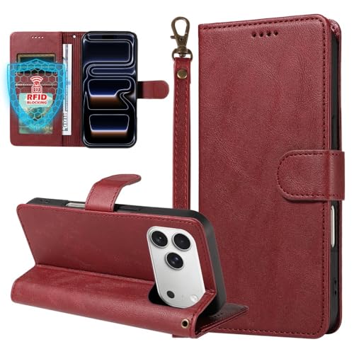Étui iPhone 17e rouge magnétique avec portefeuille en cuir souple antichoc à rabat