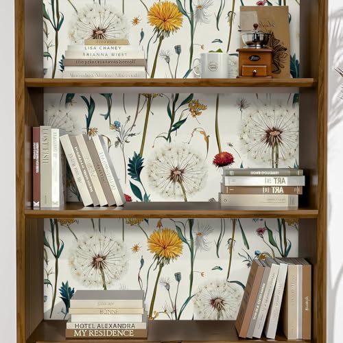 Papel tapiz de diente de león autoadhesivo crema quita manchas e impermeable para cuarto 4