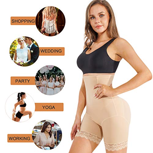 Nebility Waist Trainer For Women High Waist Tummy Control Panty Lace Butt Lifter Shapewear Slim Body Shaper Shorts (Small, Beige) #TOP5