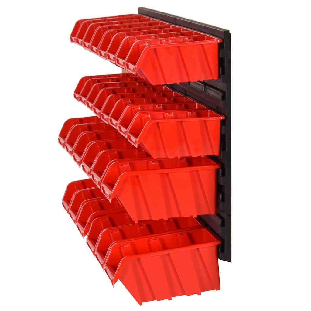 Wandregal 30-tlg. Stapelboxen, Werkzeugwand, Polypropylen, Rot