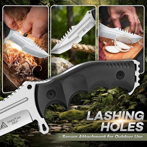 Freelander Outdoor Fixed Blade Knife with Kydex Sheath, Bushcraft Knife Full Tang D2 Steel with Ergonomic Handle, Camping Survival Knives for Men - Thumbnail 4