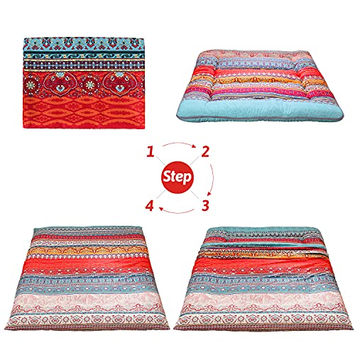 Maxyoyo Bohemian Retro Floor Mattress Vintage Floral Japanese Futon Mattress Roll Up Tatami Floor Mat Foldable Bed Portable Camping Mattress Sleeping Pad Floor Lounger Couch Bed King Size #TOP4