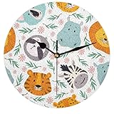 Horloge murale silencieuse avec motif lion, tigre, zèbre, koala, hippopotame, paresseux, 30,5 cm - Facile à lire - Pour maison/chambre/bureau/salle de classe/clinique