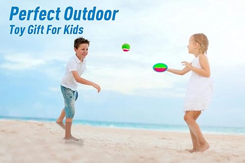 Vista 5 de Toss and Catch Ball Game Set, Catch Game Toys with 6 Paddles and 3 Balls, Outdoor Paddle Ball Beach Games Backyard Ball Throw Sports Games for Kids