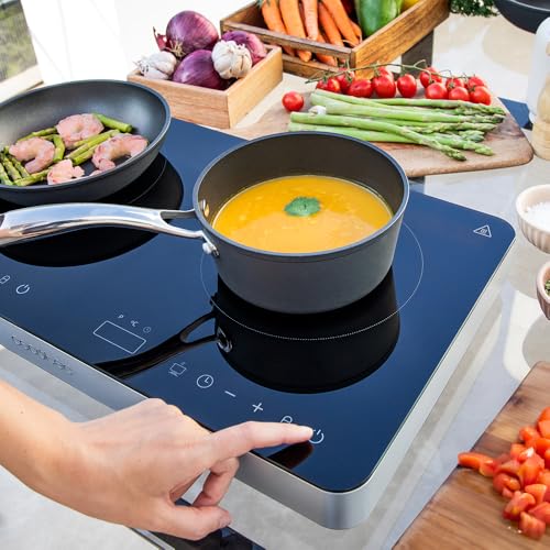 Cecotec Plaque à Induction Portable 2 Feux Full Magma Double, 3500W sur 8-10 Niveaux, Digitale, Contrôle Tactile et Programmable, Protection Surchauffe, AutoOff et Thermostat, Noir, 56 x 31 cm