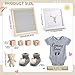 Canlierr 9 Pcs Pregnancy Announcement Set Pregnancy Reveal Ideas Felt Letter Board Baby Bodysuit Booties Photo Frame Bear Plush Wood Blocks for Coming Soon Baby Announcement(Gray)