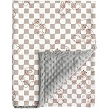 FIGEPO Bear and Buffalo Check Plaid Baby Blanket Gender Neutral Blankets for Newborn Baby Girls or Boys Nursery Toddler Double Layer Blanket with Dotted Backing and Bear Printed (Bear 3)