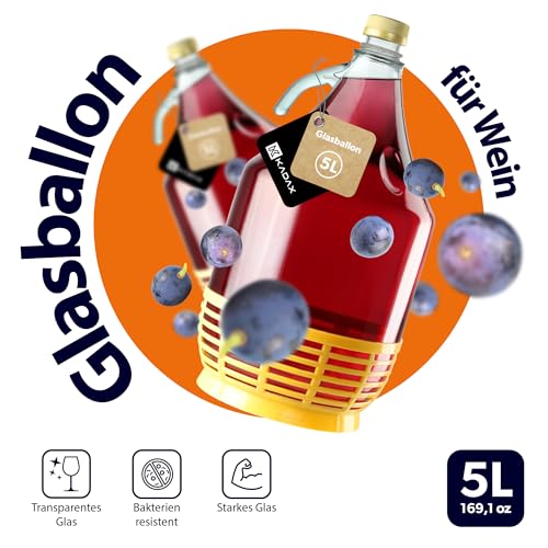 Gärballon Kadax Weinballon 5L aus Glas mit schmaler Öffnung