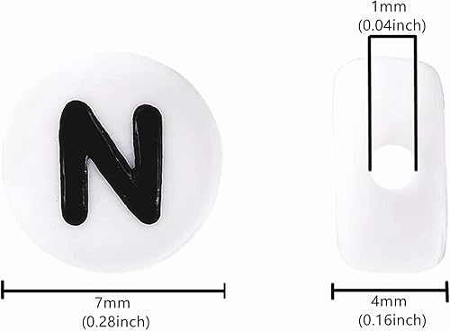 Miniatura 3 de 100 cuentas de letras acrílicas del alfabeto para hacer joyas, cuentas redondas blancas de la letra N para hacer pulseras, collares, llaveros,