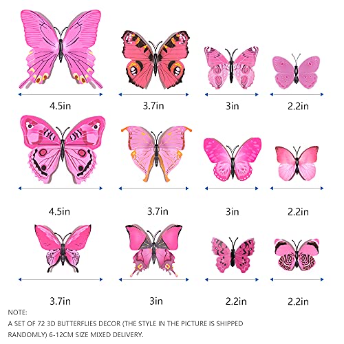 72 Pcs Butterfly Wall Stickers, 3D Magnetic Removable Butterfly Wall Decals Fridge Magnet Murals Decoration For Kids Bedroom Nursery Classroom Party Wedding Decor (Pink) #TOP4