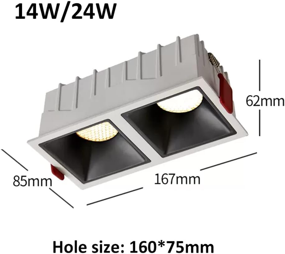 14W/24W,Canless LED Recessed Downlight Double Head Eyeball Ceilling Potlight,Retrofit Honeycomb Anti-Glare Bull's Eye Light,CRI90+,3000K/4000K/6000K