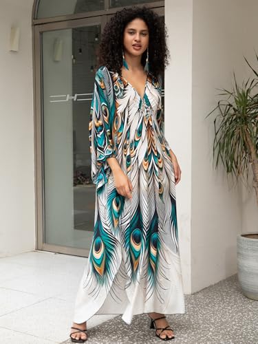 Image of IMAGEKOPE Women's Plus Size Animal Print V-Neck Batwing Kaftan Beach Dress Bathing Suit Cover-Up Loungewear