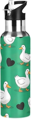 Cartoon White Ducks Green Stainless Steel Water Bottle 20 Oz Leakproof Water Bottles, BPA-Free Sport Water Bottle Insulated