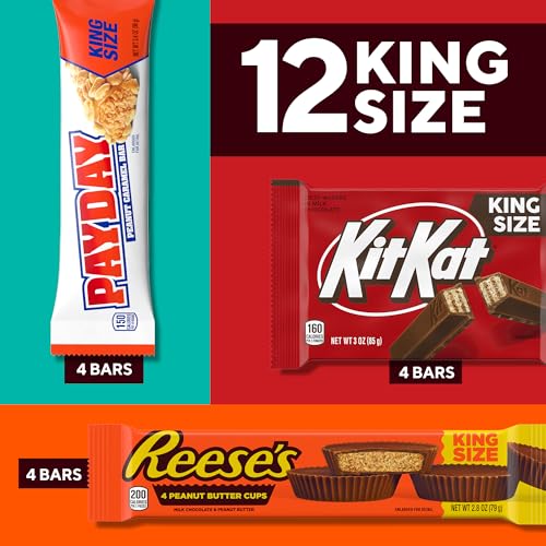 KIT KAT, PAYDAY and REESE'S Assorted Flavored King Size, Candy Variety Box, 36.8 oz