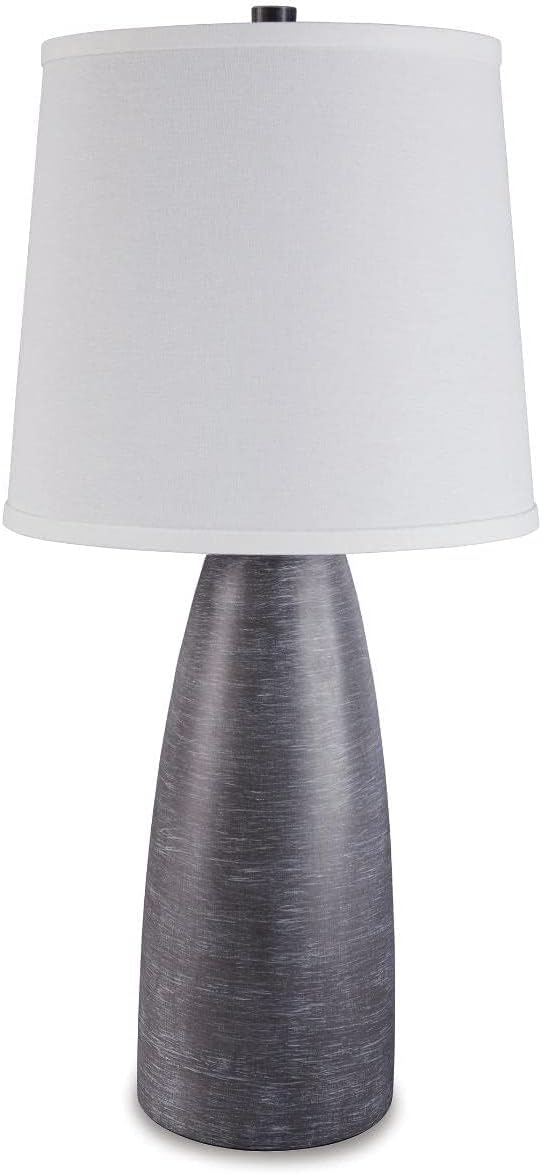 BOWERY HILL Table Lamp Set, 27.5 in Height, Poly Material, Gray Finish, Modified Drum Shade, 3-Way Switch, Type A Bulb Compatible, Modern Style Lighting for Living Room or Bedroom