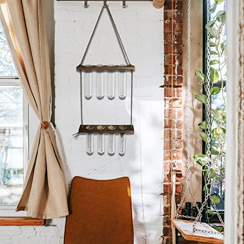 Wall Hanging Planter Glass,2 Tiered Plant Propagation Station With Wooden Stand,Propagation Terrarium Tubes Wall Hanging Planters Indoor For Hydroponic Plants,Home Garden Decor #TOP7
