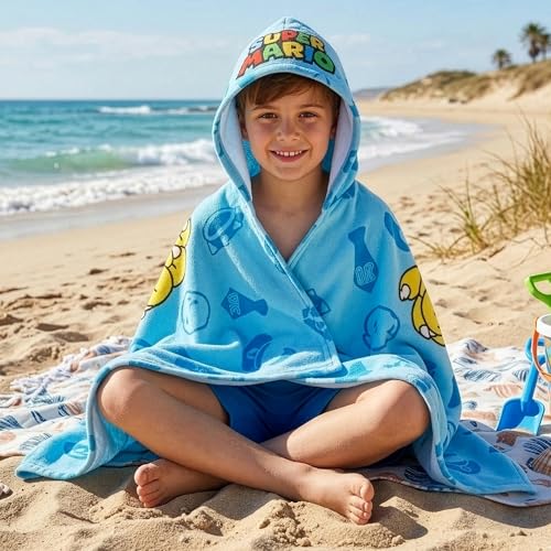 Super Mario Kinderhandtuch, Badeponcho Kinder Für Den Pool, Strand Und Bad, Kapuzenhandtuch für Kinder, Blue, One Size