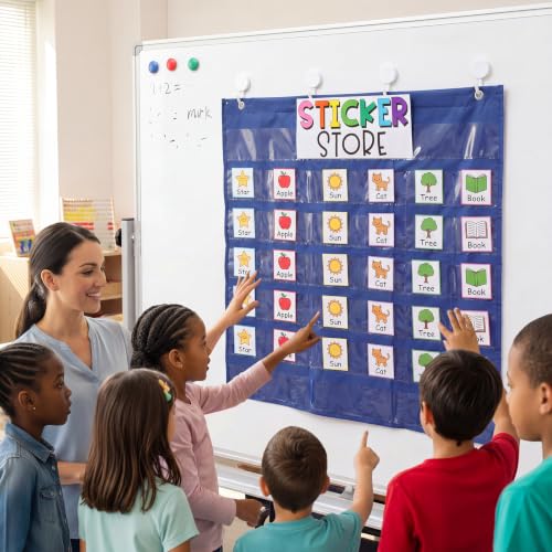 Poola Voidra 43 Pockets Classroom Sticker Pocket Chart Magnetic Hanging Display Organizer with Hanging Hooks and Label Card for Homeschool Teachers Teaching Supplies Reward Stickers Not Included - Image 6