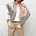 Designer Square Silk Scarf for Women Hand Painted and Printed Grey Shawl with Pink Rose Unique by EdGalArt