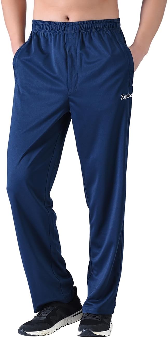 Zoulee Men's Warm-Up Open Hem Track Pants Lightweight Sweatpants with Zipper Fly - Image 2
