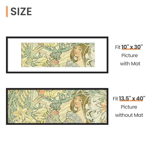 Image of upsimples 13.5x40 Picture Frame, Display Pictures 10x30 with Mat or 13.5 x 40 Without, Wall Hanging Panoramic Frames, Black, 1 Pack