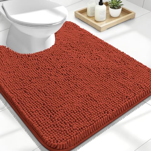 OLANLY Toilet Rugs U-Shaped 24x20, Extra Soft Absorbent Chenille Contour Bathroom Rugs for Toilet, Dry Quickly, Machine Washable, Non-Slip Bath Mat, Rustic Terracotta