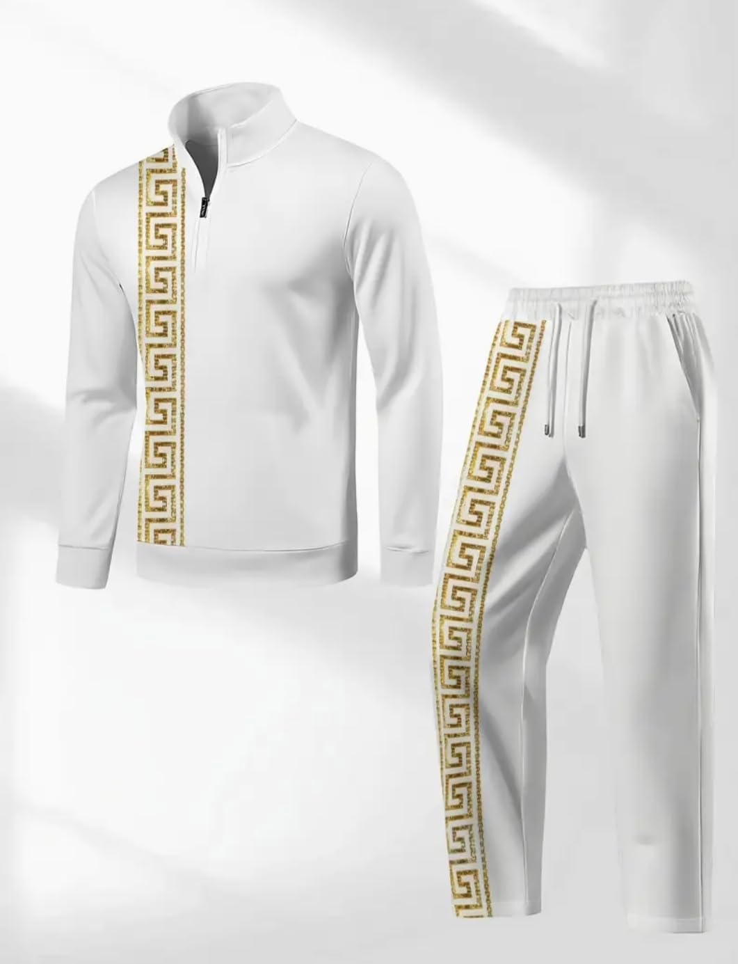 Mens Track Suits 2 Piece Set Jogging Suit Gold Greek Sweatpants Zip Pullover Matching Pants Workout Sweat Pant Set